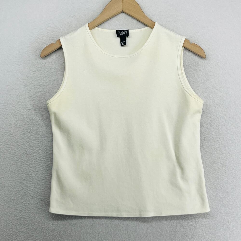 EILEEN FISHER Tank Top PS Petite Cotton Interlock Jersey Crewneck Off White USA